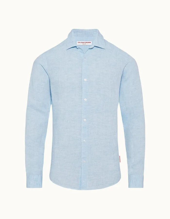 Orlebar Brown Shirts Men Giles Linen Pale Bluewhite