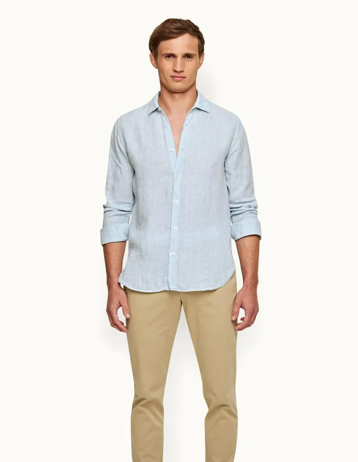 Orlebar Brown Shirts Men Giles Linen Pale Bluewhite