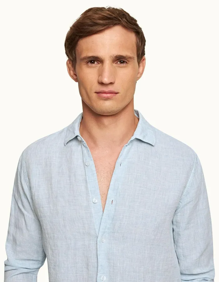 Orlebar Brown Shirts Men Giles Linen Pale Bluewhite