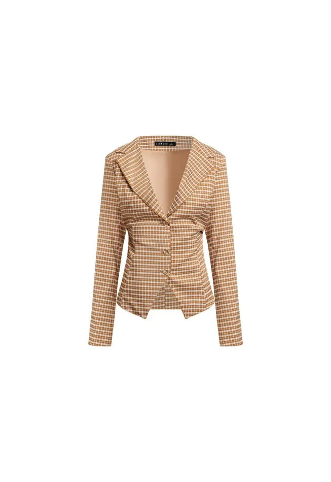 Outerwear Women Lioness Fashion BANKS CROP BLAZER Chocolate Check Outerwear Women Lioness Fashion BANKS CROP BLAZER Chocolate Check