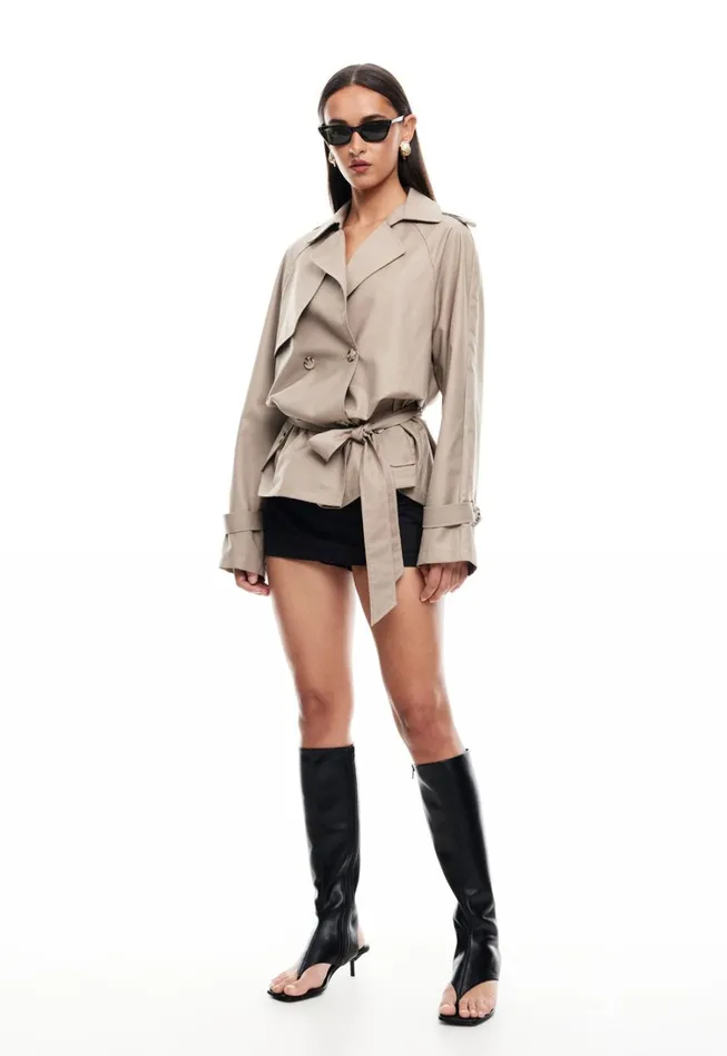 Outerwear Women Lioness Fashion CROPPED TRENCHEROUS COAT Mushroom