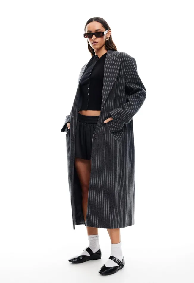 Outerwear Women Lioness Fashion OLSEN COAT Onyx Pinstripe Outerwear Women Lioness Fashion OLSEN COAT Onyx Pinstripe
