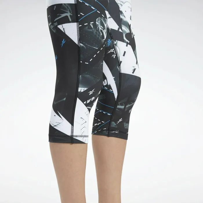 Pants and Sweatpants Womens Reebok Workout Ready Printed Capri Tights Black