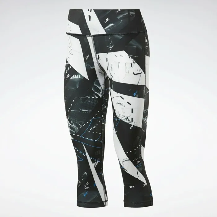 Pants and Sweatpants Womens Reebok Workout Ready Printed Capri Tights Black