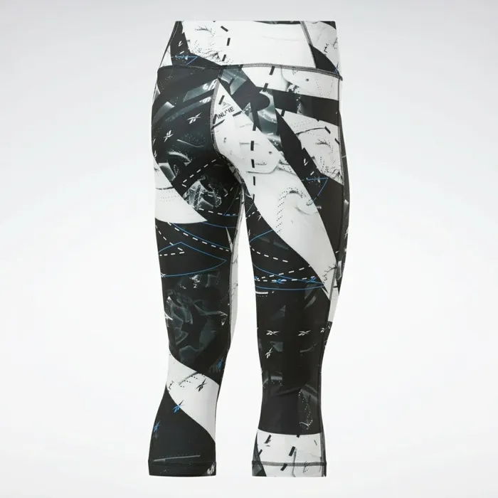 Pants and Sweatpants Womens Reebok Workout Ready Printed Capri Tights Black