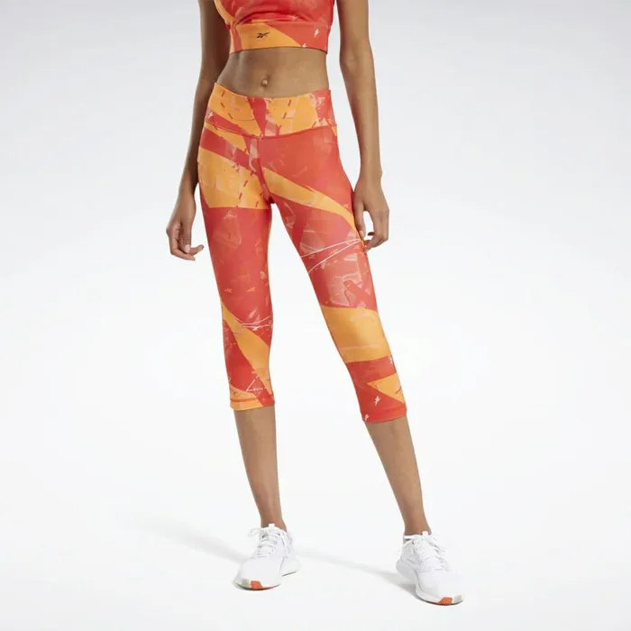 Pants and Sweatpants Womens Reebok Workout Ready Printed Capri Tights Instinct Red Pants and Sweatpants Womens Reebok Workout Ready Printed Capri Tights Instinct Red