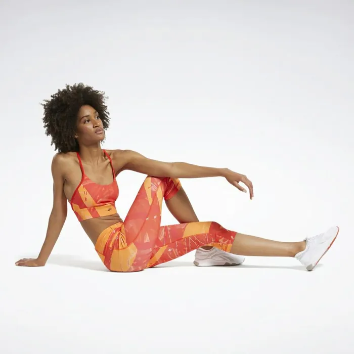 Pants and Sweatpants Womens Reebok Workout Ready Printed Capri Tights Instinct Red