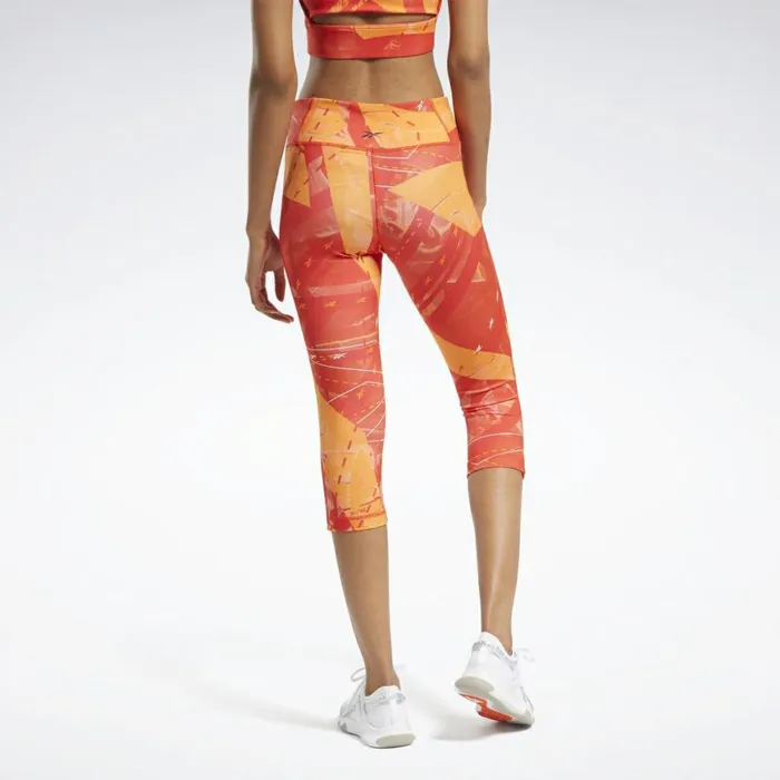 Pants and Sweatpants Womens Reebok Workout Ready Printed Capri Tights Instinct Red
