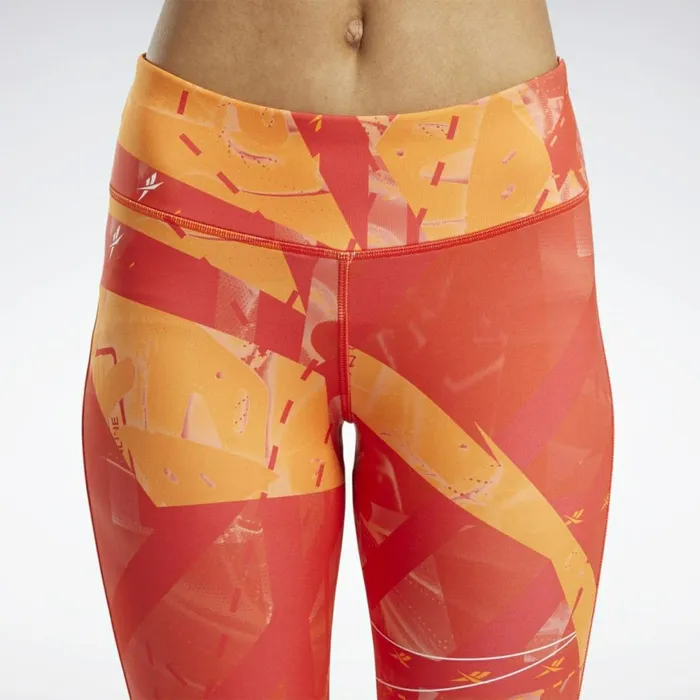 Pants and Sweatpants Womens Reebok Workout Ready Printed Capri Tights Instinct Red