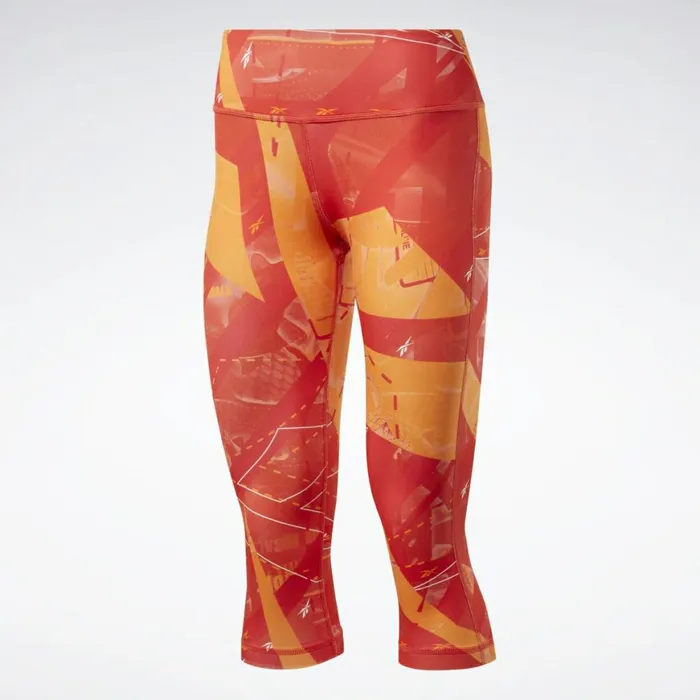Pants and Sweatpants Womens Reebok Workout Ready Printed Capri Tights Instinct Red