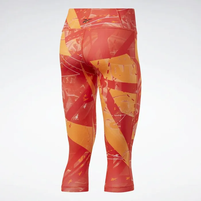 Pants and Sweatpants Womens Reebok Workout Ready Printed Capri Tights Instinct Red
