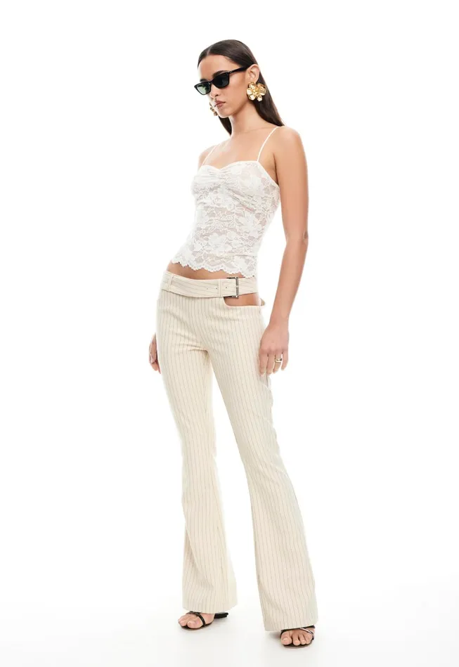 Pants Women Lioness Fashion YVES PANT Cream Pinstripe