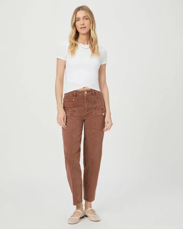 Pants Women PAIGE Alexis Cargo Barrel Leg Jean 8211 Vintage Brunette