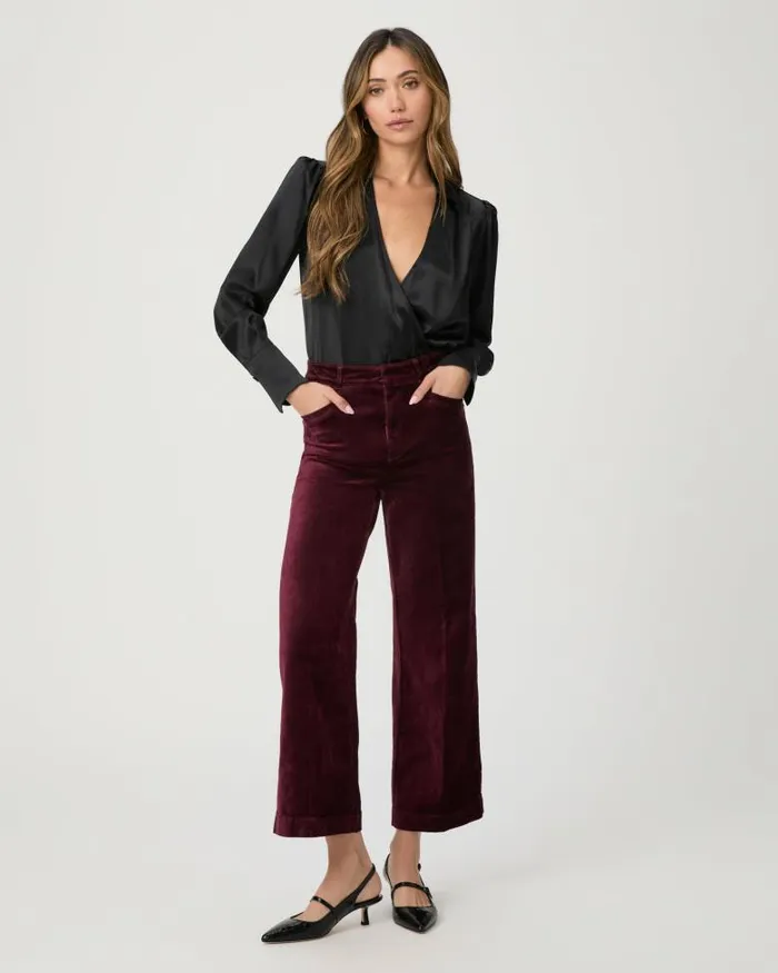 Pants Women PAIGE Anessa Trouser Wide Leg Pant 8211 Dark Oxblood Velvet