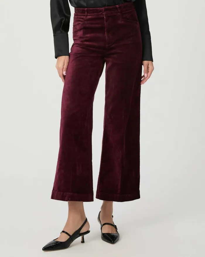 Pants Women PAIGE Anessa Trouser Wide Leg Pant 8211 Dark Oxblood Velvet Pants Women PAIGE Anessa Trouser Wide Leg Pant 8211 Dark Oxblood Velvet
