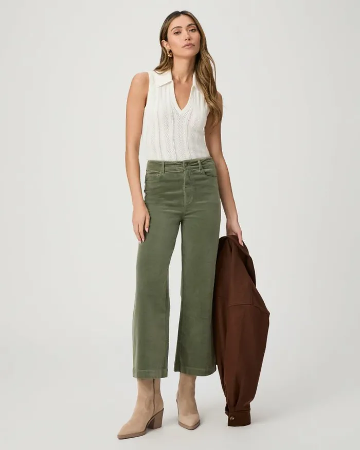 Pants Women PAIGE Anessa Wide Leg Pant 8211 Aloe Corduroy