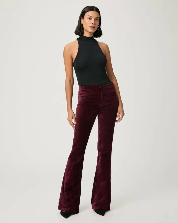 Pants Women PAIGE High Rise Lou Lou Flare Pant 8211 Dark Oxblood Velvet