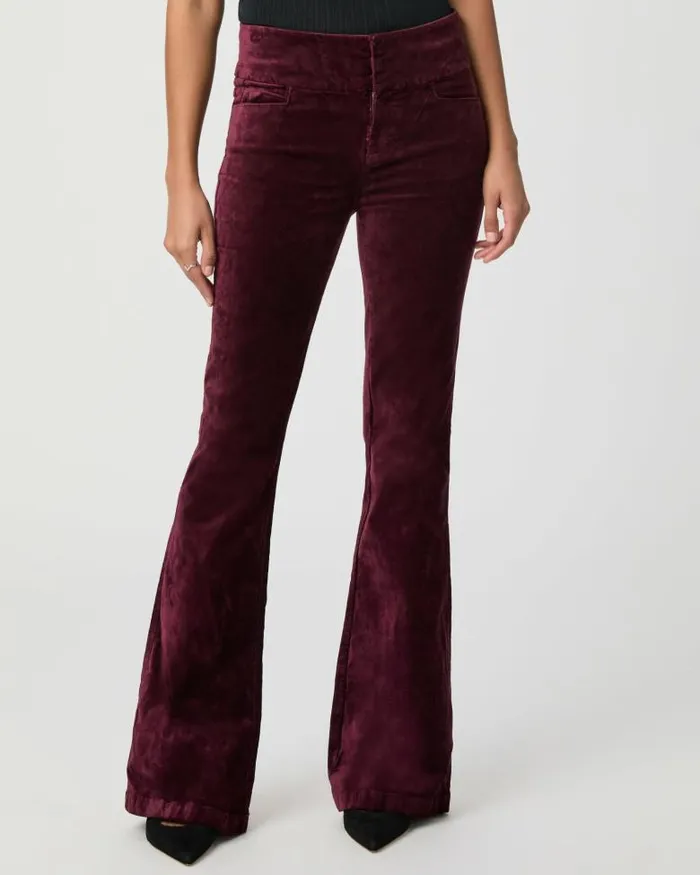 Pants Women PAIGE High Rise Lou Lou Flare Pant 8211 Dark Oxblood Velvet Pants Women PAIGE High Rise Lou Lou Flare Pant 8211 Dark Oxblood Velvet
