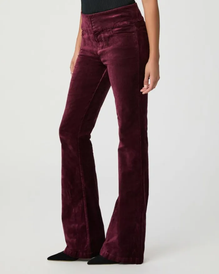 Pants Women PAIGE High Rise Lou Lou Flare Pant 8211 Dark Oxblood Velvet Pants Women PAIGE High Rise Lou Lou Flare Pant 8211 Dark Oxblood Velvet