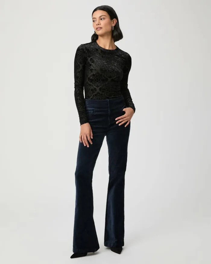 Pants Women PAIGE High Rise Lou Lou Flare Pant 8211 Deep Navy Velvet