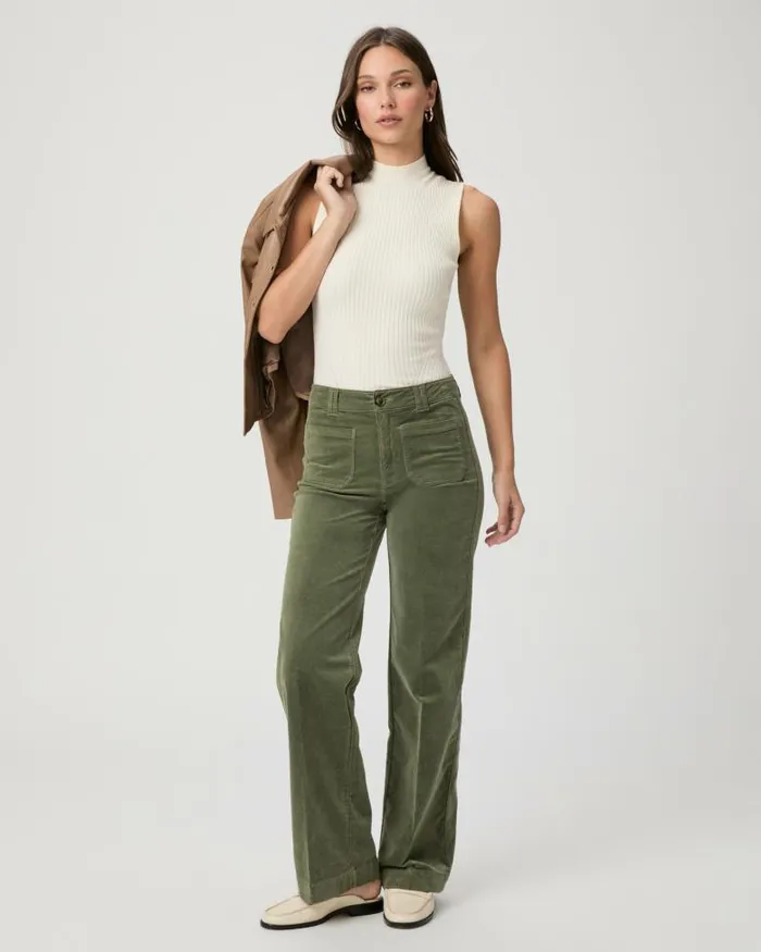 Pants Women PAIGE Sasha 32 Inch Wide Leg Pant 8211 Aloe Corduroy