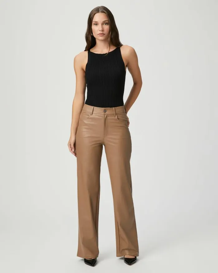 Pants Women PAIGE Sasha 32 Inch Wide Leg Pant 8211 Burnt Sugar Faux Leather