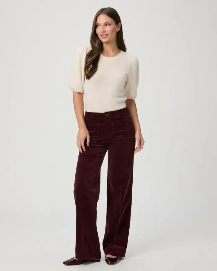 Pants Women PAIGE Sasha 32 Inch Wide Leg Pant 8211 Dark Oxblood Corduroy