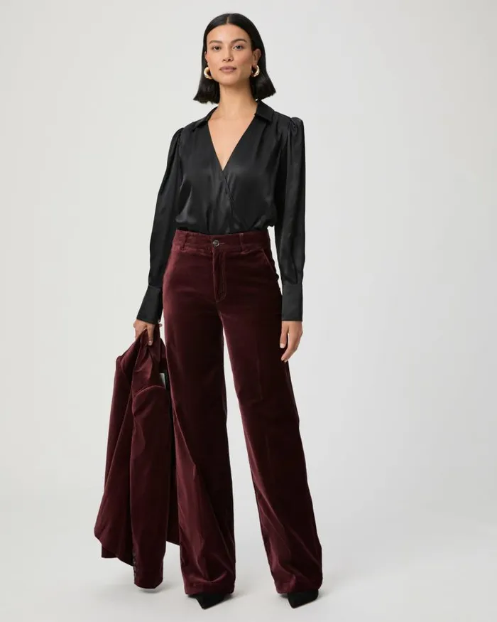 Pants Women PAIGE Sasha Wide Leg Pant 8211 Dark Oxblood Velvet