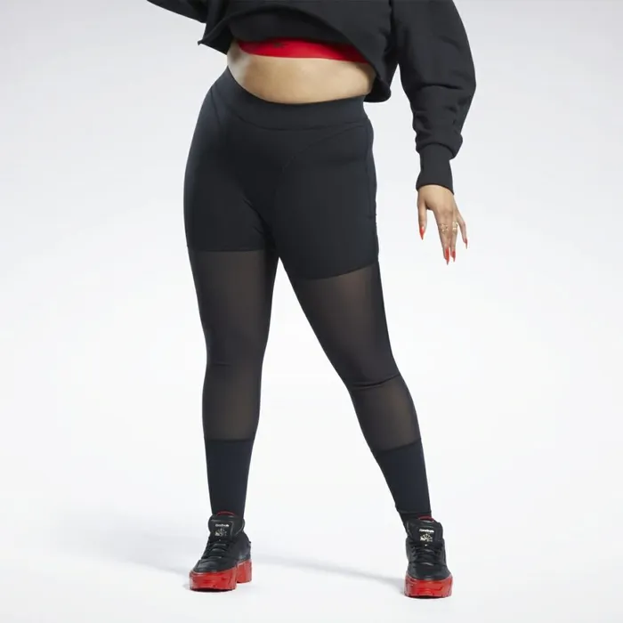 Plus Size 1X4X Womens Reebok Cardi B Mesh HighRise Leggings Plus Size Black
