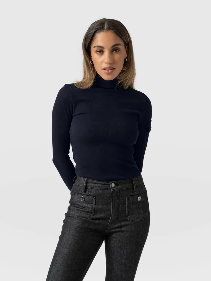 Pocket Turtle Neck 8211 Navy Navy Women Saint And Sofia Casual Tops