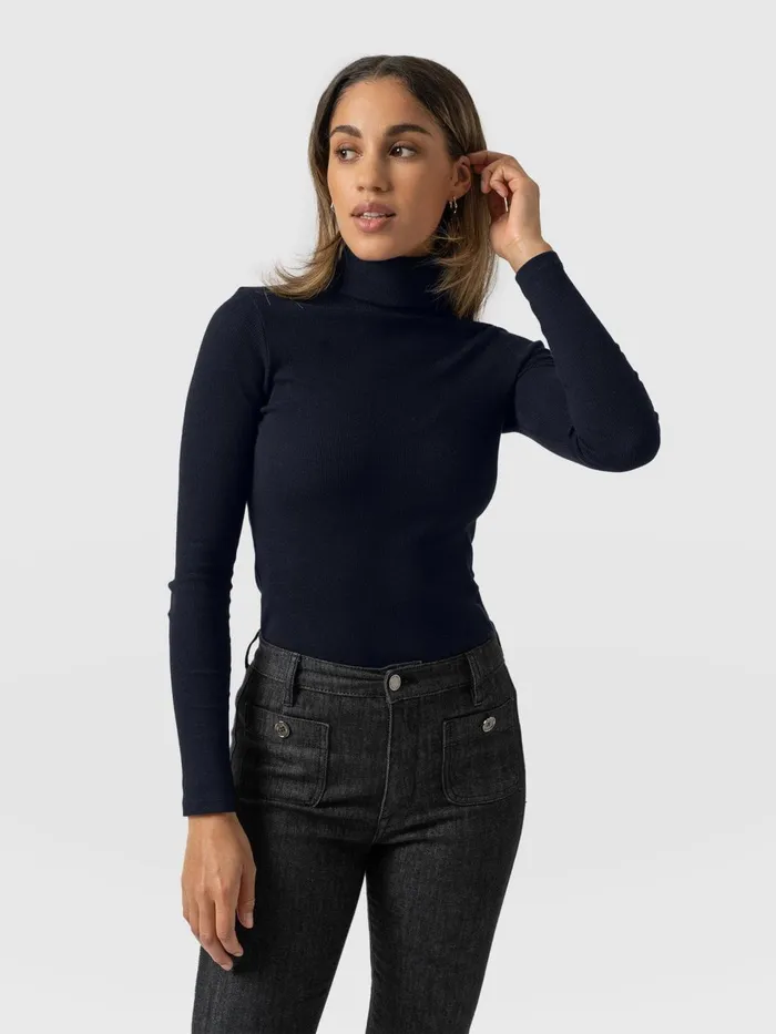 Pocket Turtle Neck 8211 Navy Navy Women Saint And Sofia Casual Tops