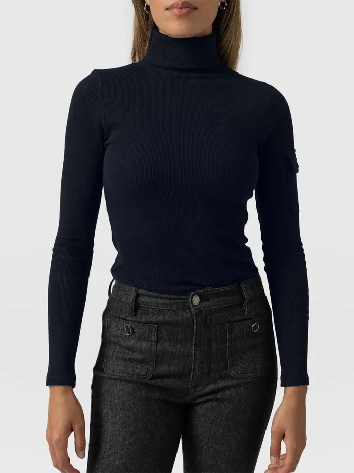 Pocket Turtle Neck 8211 Navy Navy Women Saint And Sofia Casual Tops