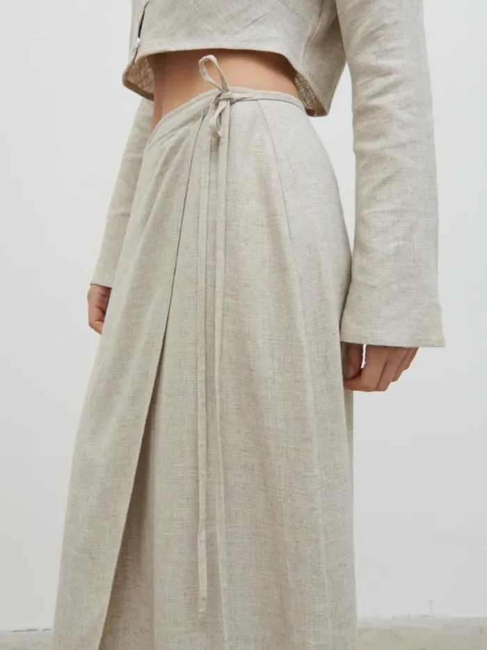 Pretty Lavish Bottoms Women Abigail Wrap Linen Midaxi Skirt Beige