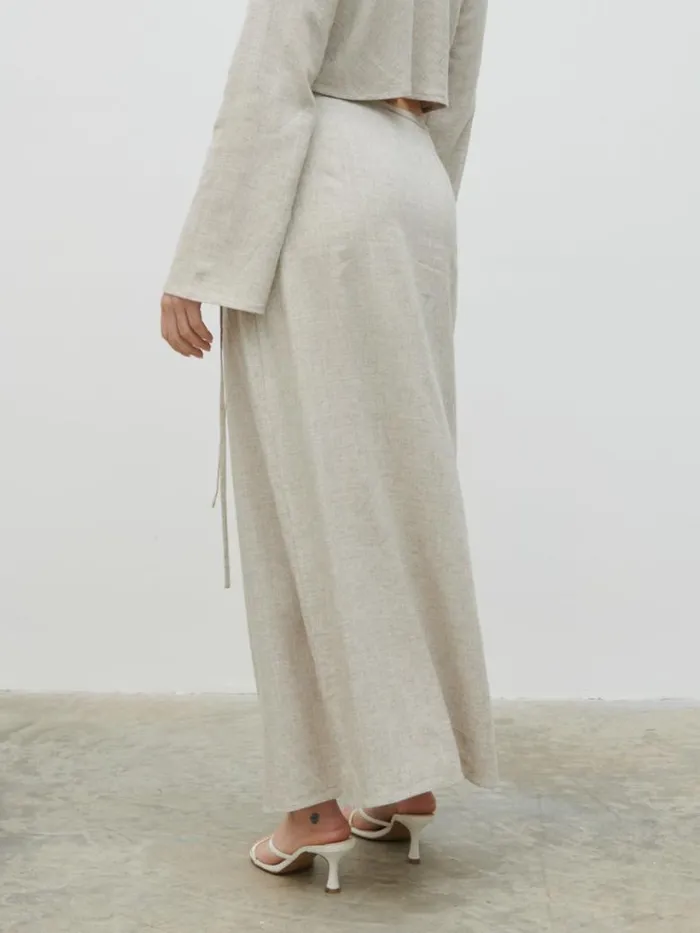 Pretty Lavish Bottoms Women Abigail Wrap Linen Midaxi Skirt Beige