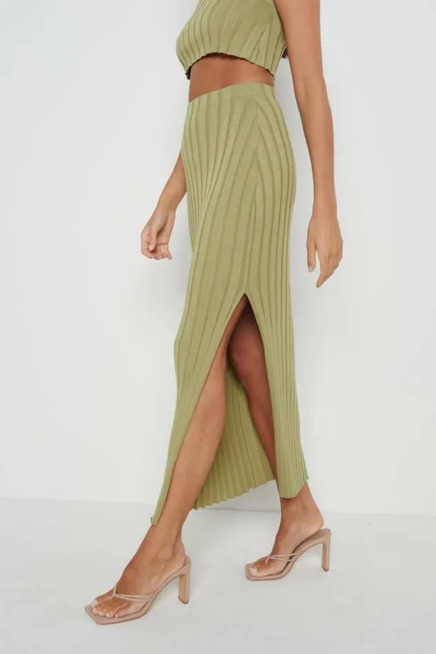 Pretty Lavish Bottoms Women Auden Rib Knit Skirt Olive