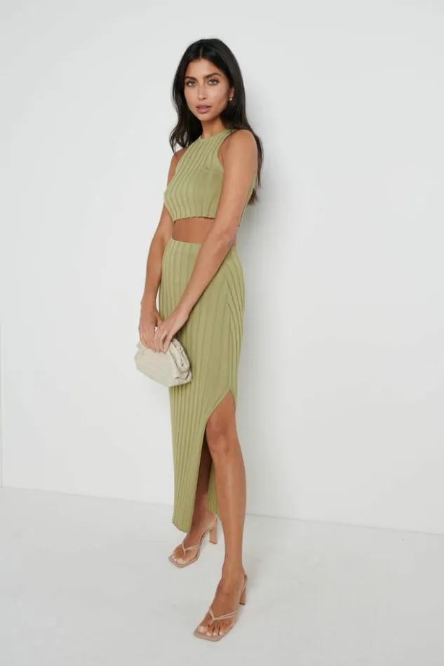 Pretty Lavish Bottoms Women Auden Rib Knit Skirt Olive