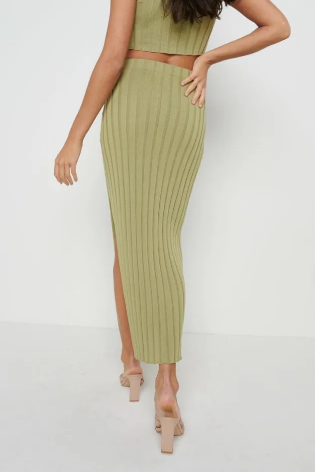 Pretty Lavish Bottoms Women Auden Rib Knit Skirt Olive