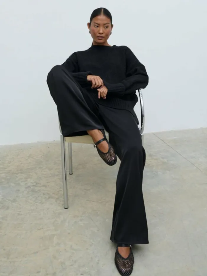 Pretty Lavish Bottoms Women Breya Satin Drawstring Trousers Black