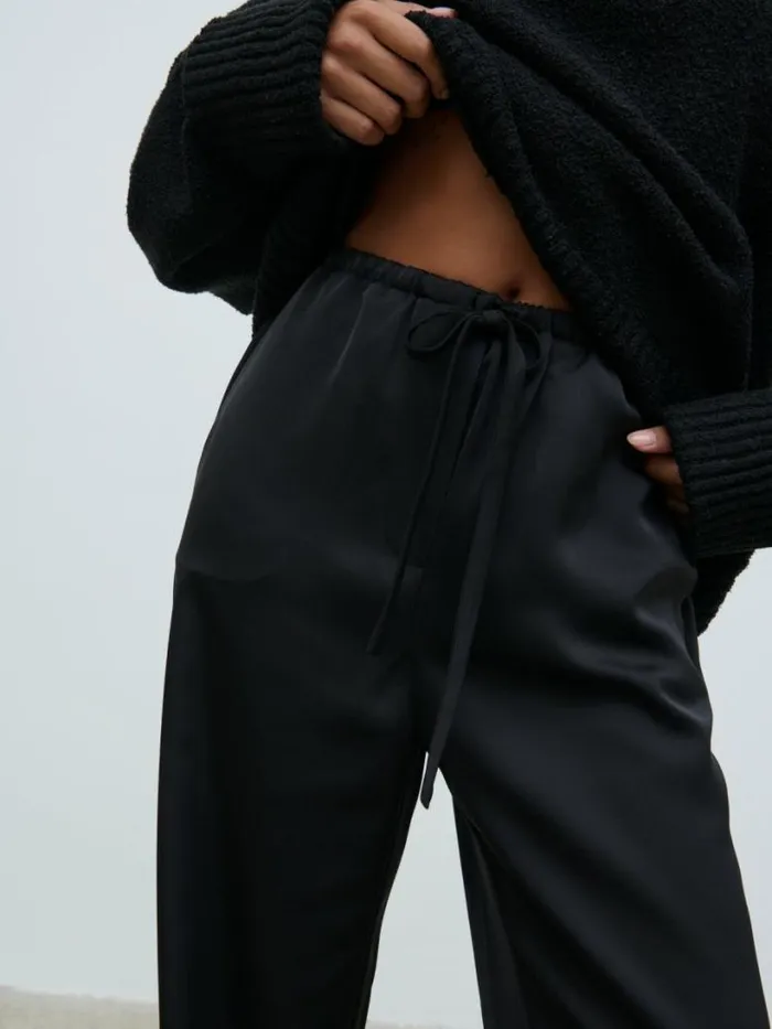 Pretty Lavish Bottoms Women Breya Satin Drawstring Trousers Black