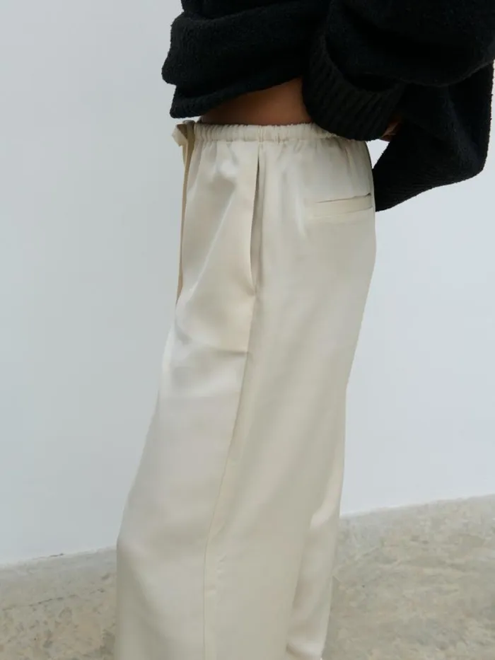 Pretty Lavish Bottoms Women Breya Satin Drawstring Trousers Cream