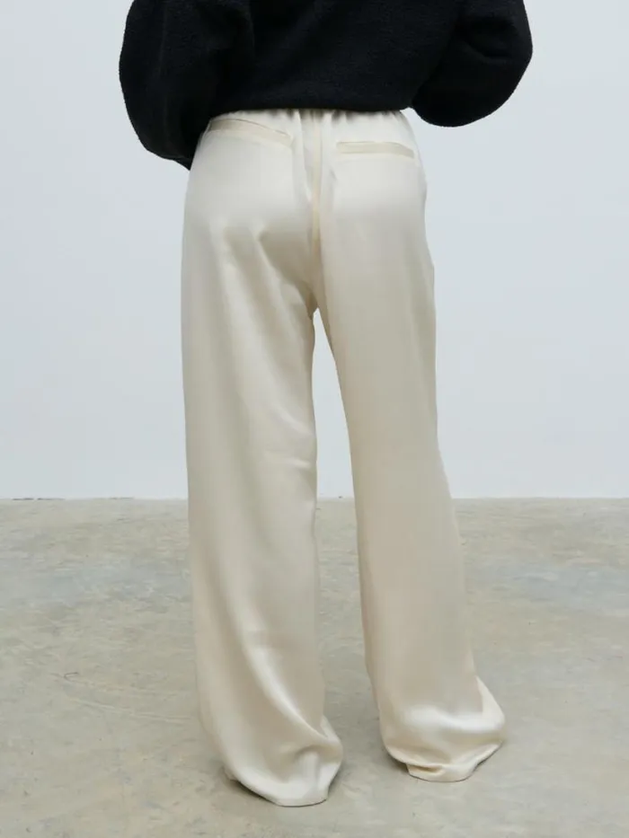 Pretty Lavish Bottoms Women Breya Satin Drawstring Trousers Cream