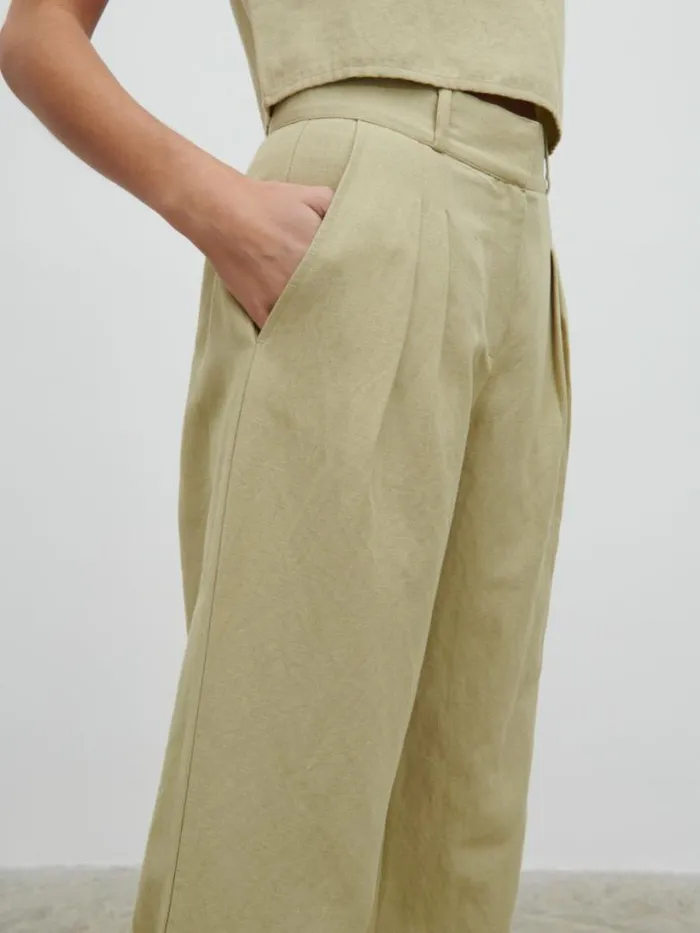 Pretty Lavish Bottoms Women Bryony Linen Trousers Olive