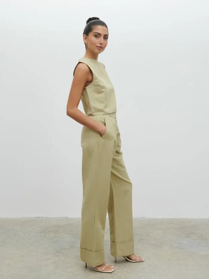 Pretty Lavish Bottoms Women Bryony Linen Trousers Olive