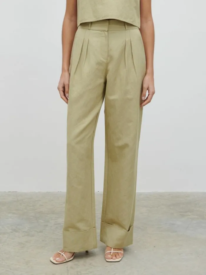 Pretty Lavish Bottoms Women Bryony Linen Trousers Olive