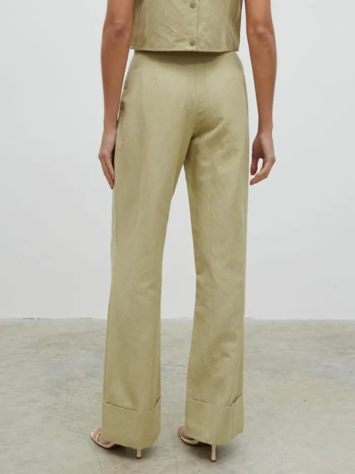 Pretty Lavish Bottoms Women Bryony Linen Trousers Olive