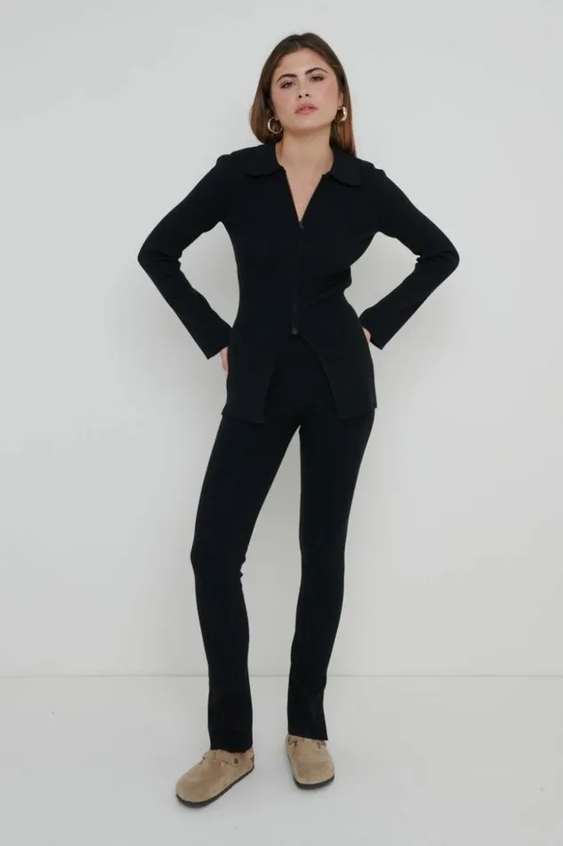 Pretty Lavish Bottoms Women Gigi Split Hem Knit Trousers Black
