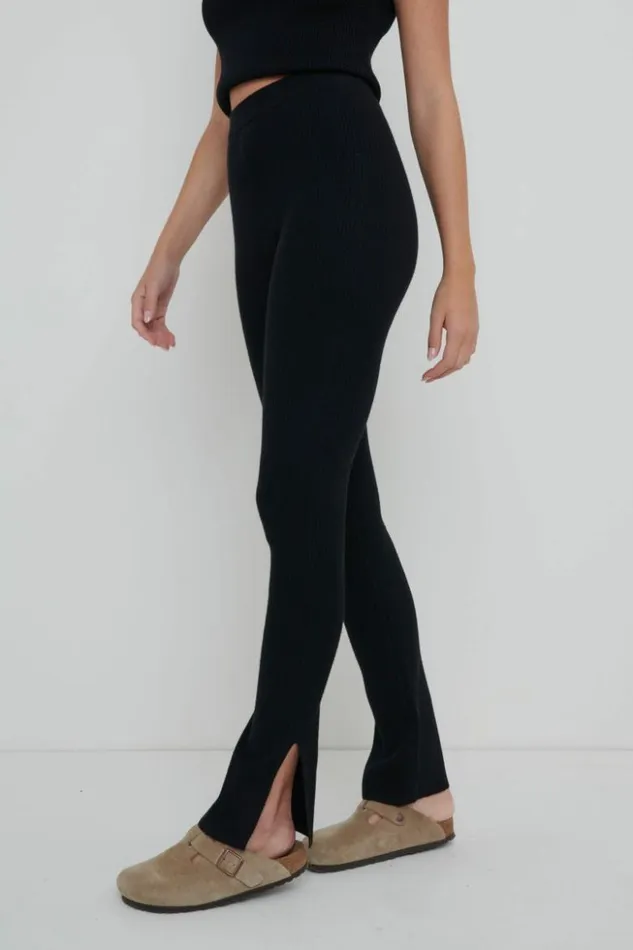 Pretty Lavish Bottoms Women Gigi Split Hem Knit Trousers Black