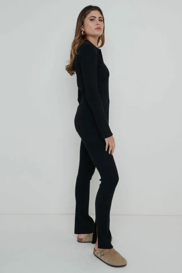 Pretty Lavish Bottoms Women Gigi Split Hem Knit Trousers Black