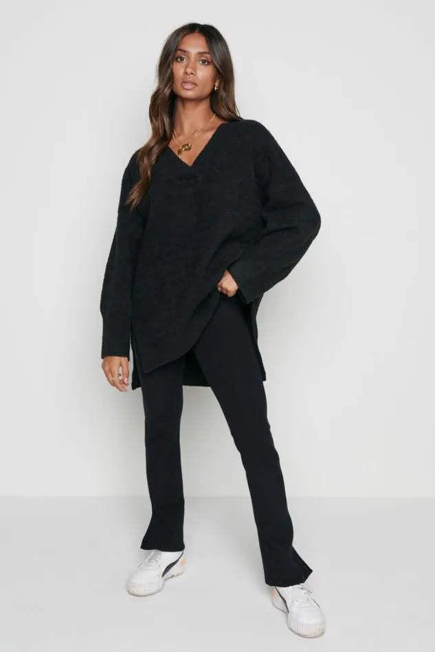 Pretty Lavish Bottoms Women Gigi Split Hem Knit Trousers Black