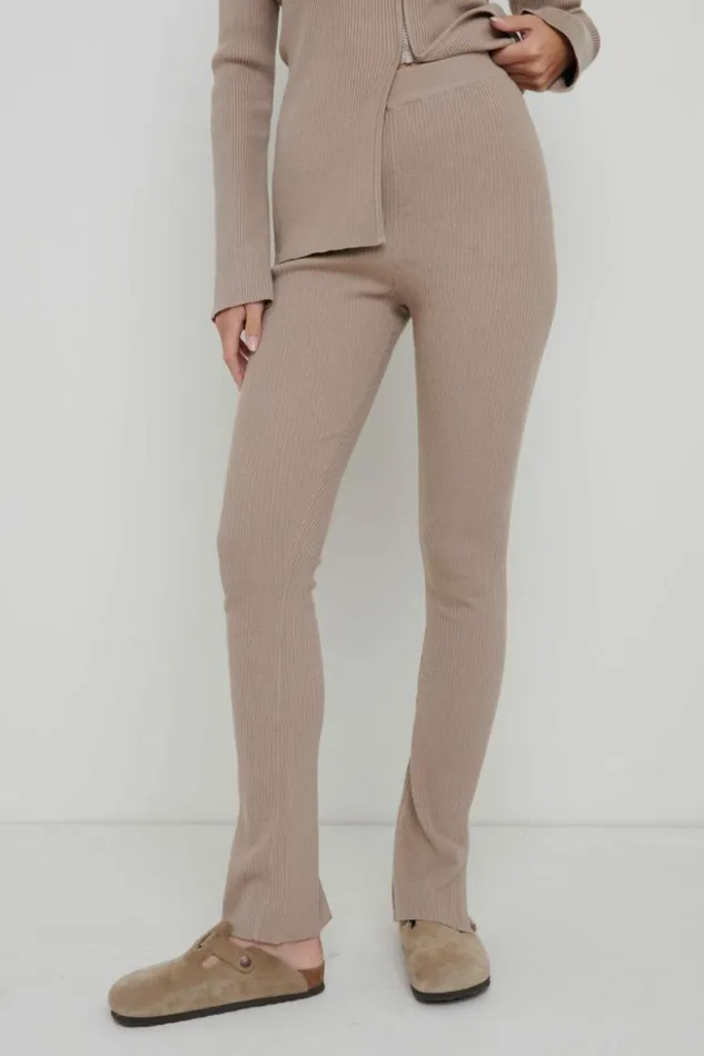 Pretty Lavish Bottoms Women Gigi Split Hem Knit Trousers Brown